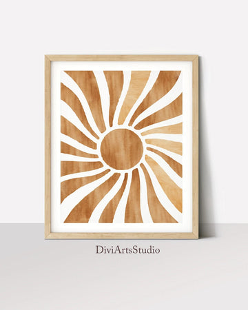 Retro Sunshine Art Print, Sun wall art, Boho Prints, 70's Art Print, Mid Century Modern Art, Minimal Abstract Sun Poster